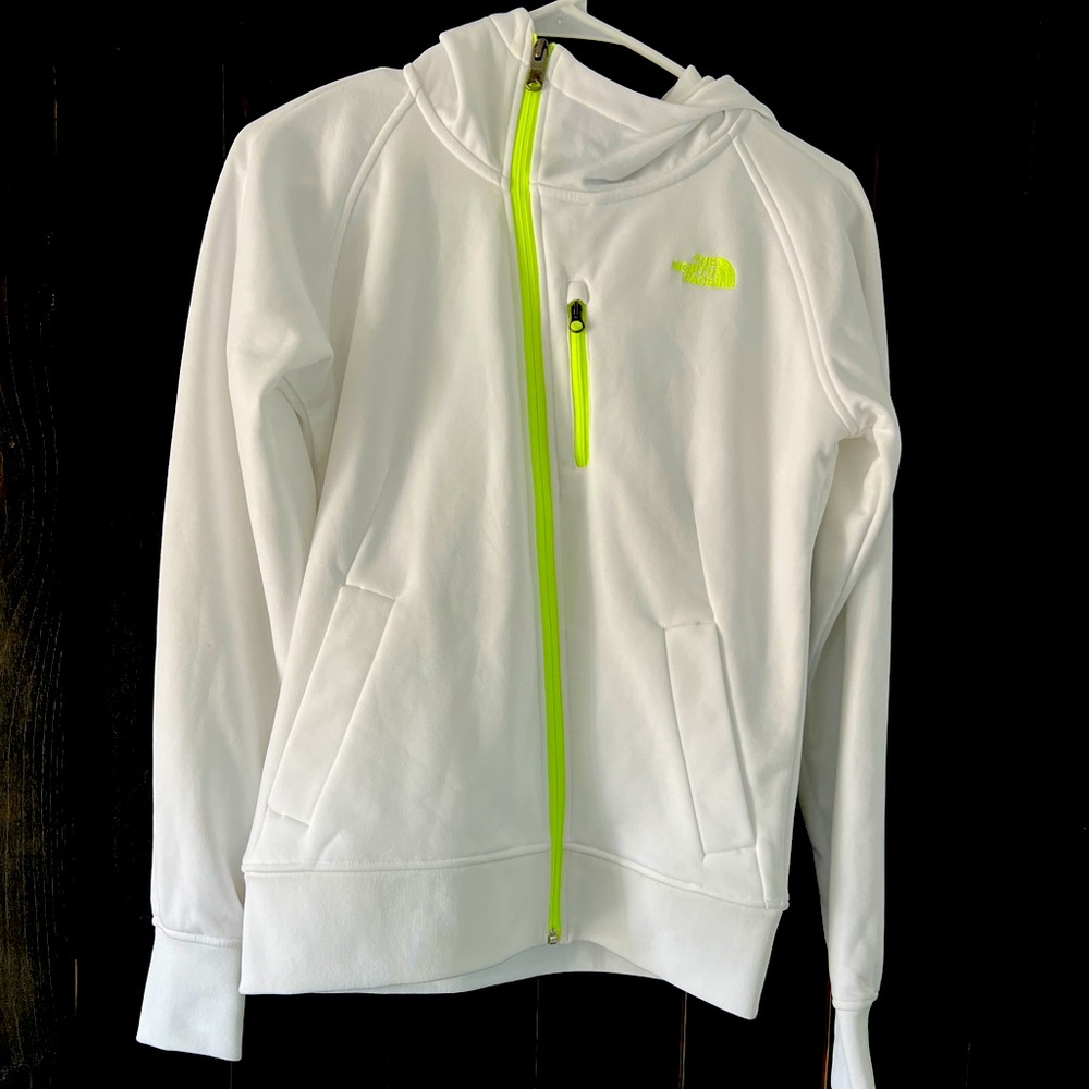 North face white zip up hoodie with pockets